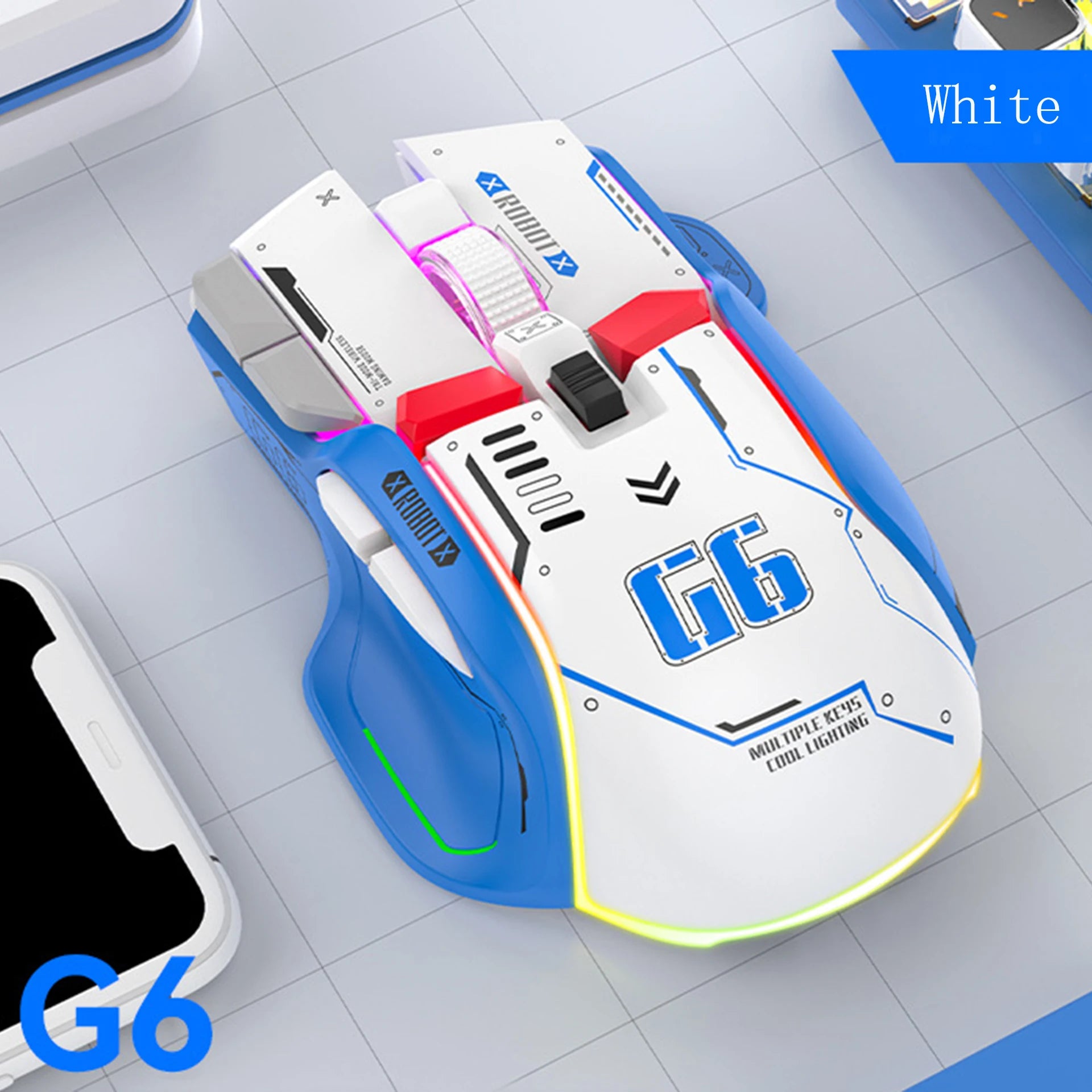 FreeWolf G6 Wired Mechanical Gaming Mouse 12800 DPI RGB Backlit Macro Ergonomic Mecha Design Ergonomic Gaming Office