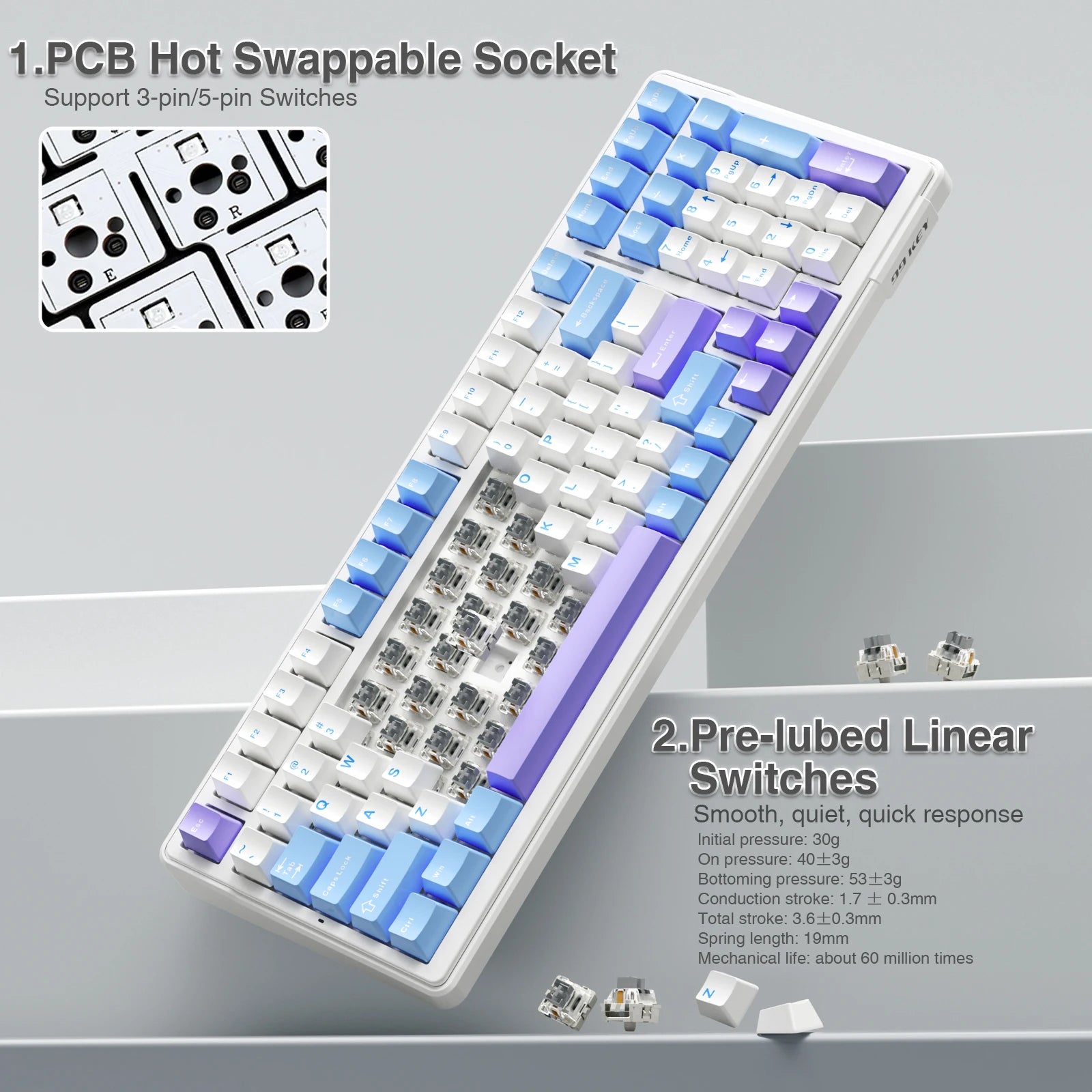 AULA F99 Wireless Mechanical Keyboard Tri-Mode Hot Swappable Custom Keyboard Gasket Structure for PCTabletXboxPS4PS5