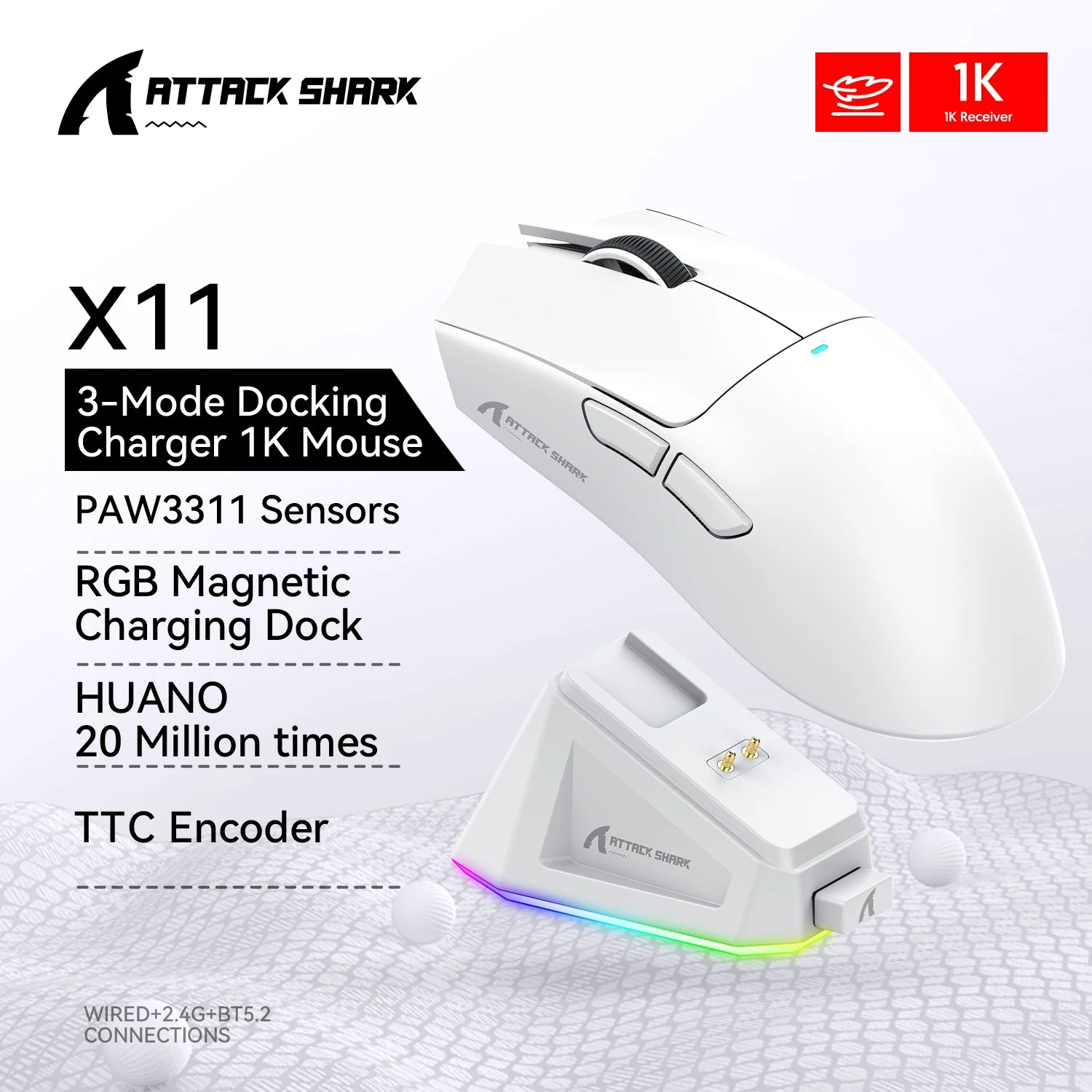 Attack Shark X11 X11se Wireless Gaming Mouse,Bluetooth Tri-Mode Connection, PixArt PAW3311,Touch Magnetic Charging Base