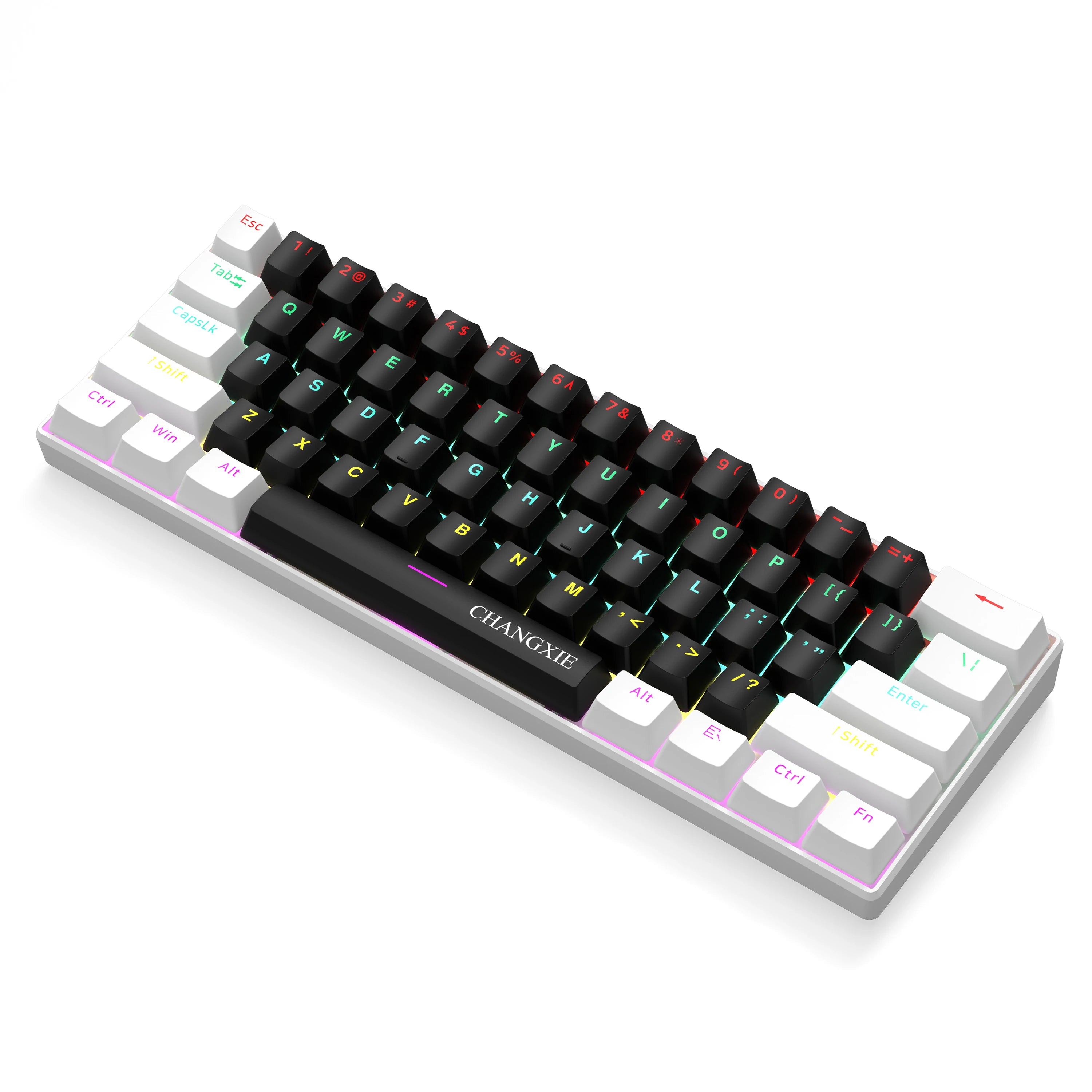 60% Compact Wired Mechanical Keyboard 61 Keys RGB Backlight Red Switch Ergonomic Small Portable for Office Computer Windows Tabl