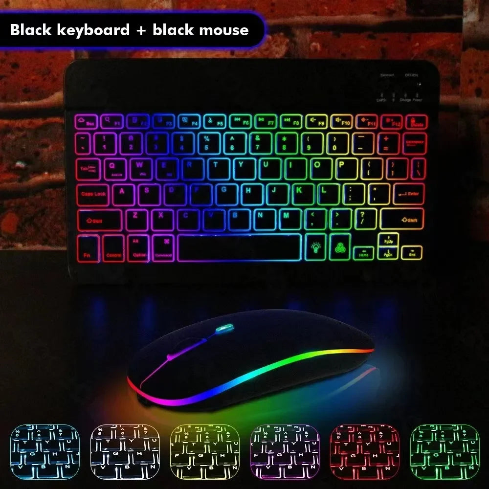 Mini Backlit RGB 10inch Bluetooth Keyboard Wireless mouse Rechargeable for IOS Android Windows,Teclado For iPad Samsung Tablet