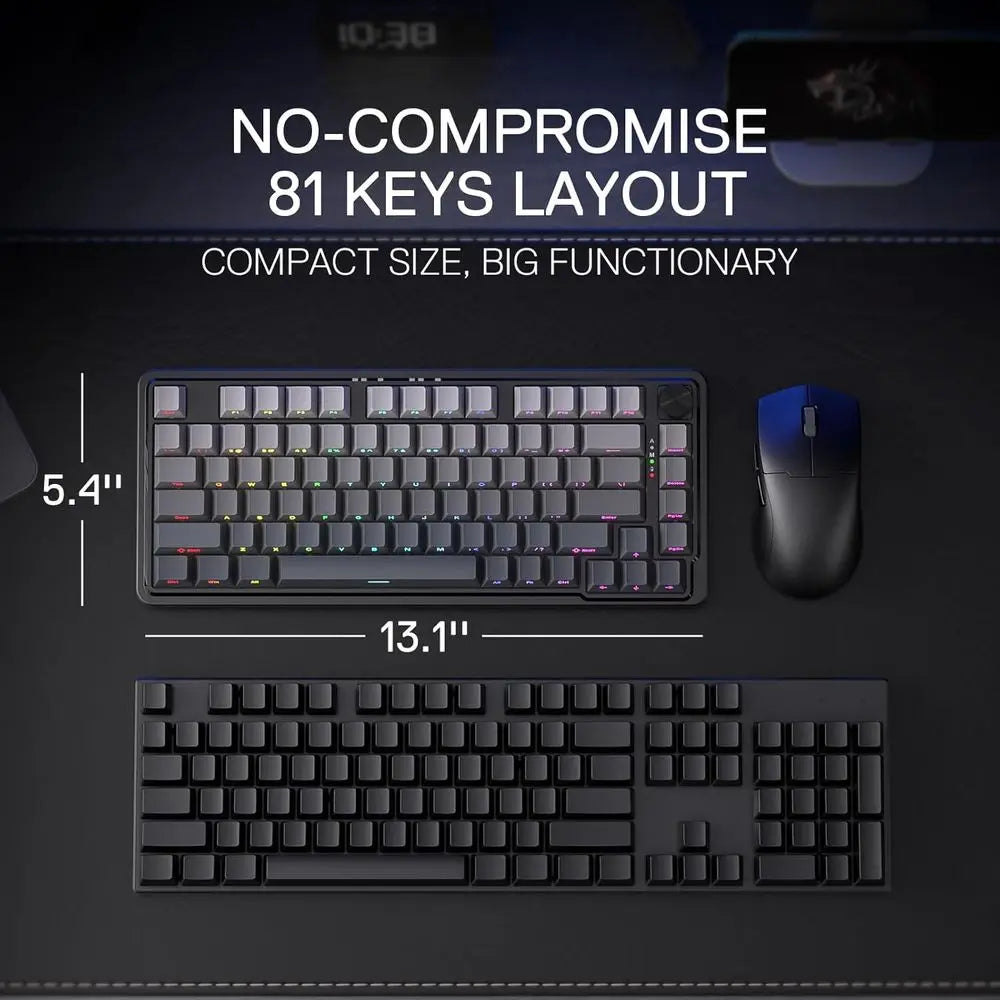 75% Wired RGB Mechanical Keyboard, 81-Key Compact PBT, Hot-Swap Sockets, Dedicated Knob, 5-Layer Noise Reduction, Custom Linear