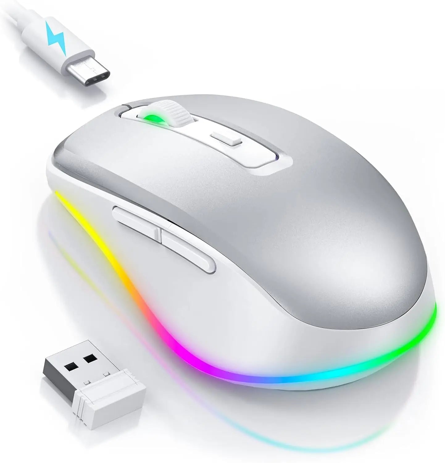 Wireless Mouse Jiggler LED Rechargeable Moving Mouse Mover for Laptop with Undetectable Random Movement Keeps Computers Awake