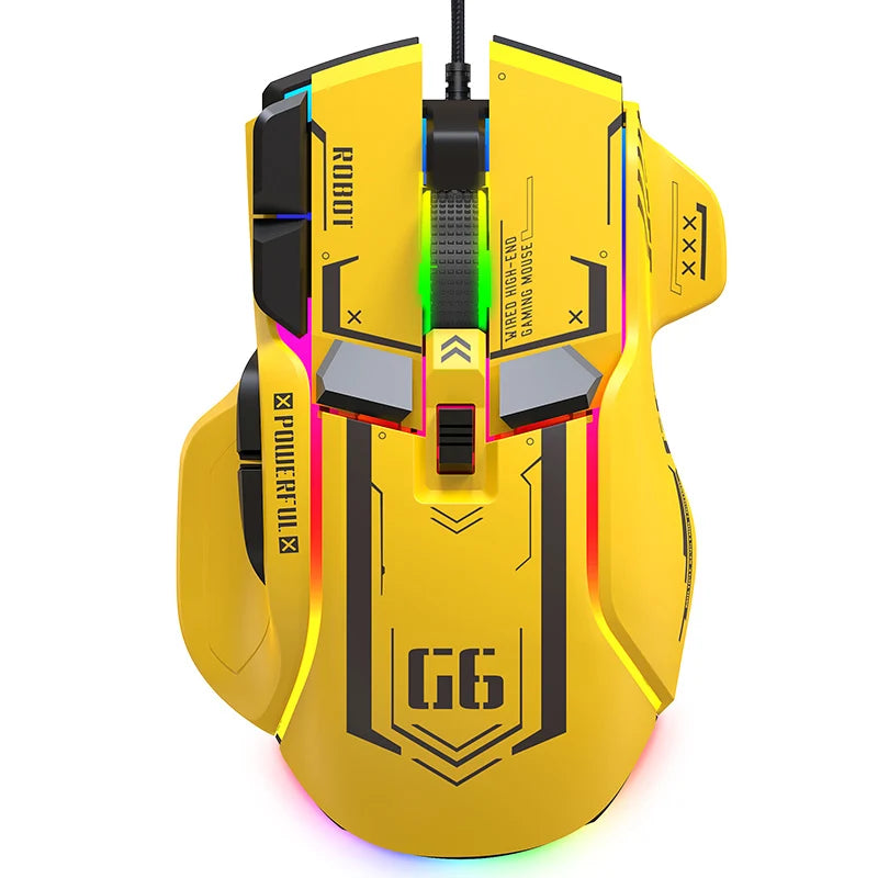 FreeWolf G6 Wired Mechanical Gaming Mouse 12800 DPI RGB Backlit Macro Ergonomic Mecha Design Ergonomic Gaming Office
