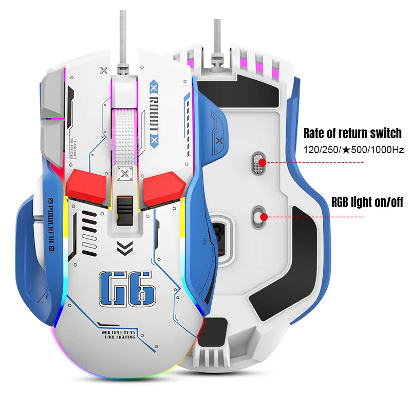 FreeWolf G6 Wired Mechanical Gaming Mouse 12800 DPI RGB Backlit Macro Ergonomic Mecha Design Ergonomic Gaming Office