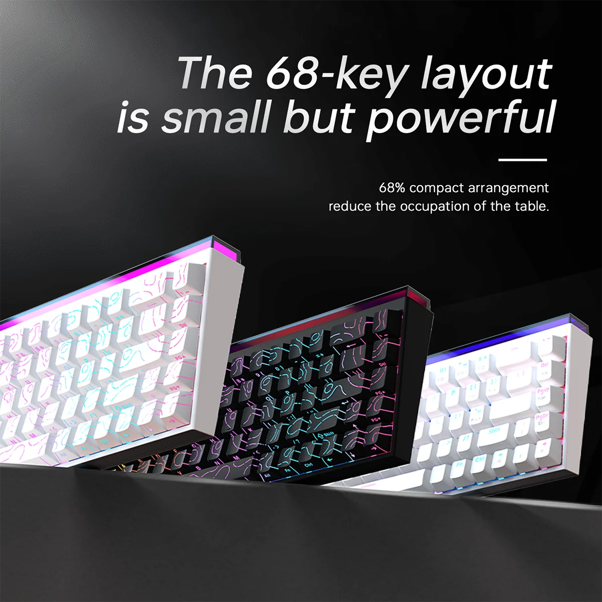 Ajazz NK68 Mechanical Gaming Keyboard full keys Hot-swappable LED strip 68 keycaps wired connection red switches