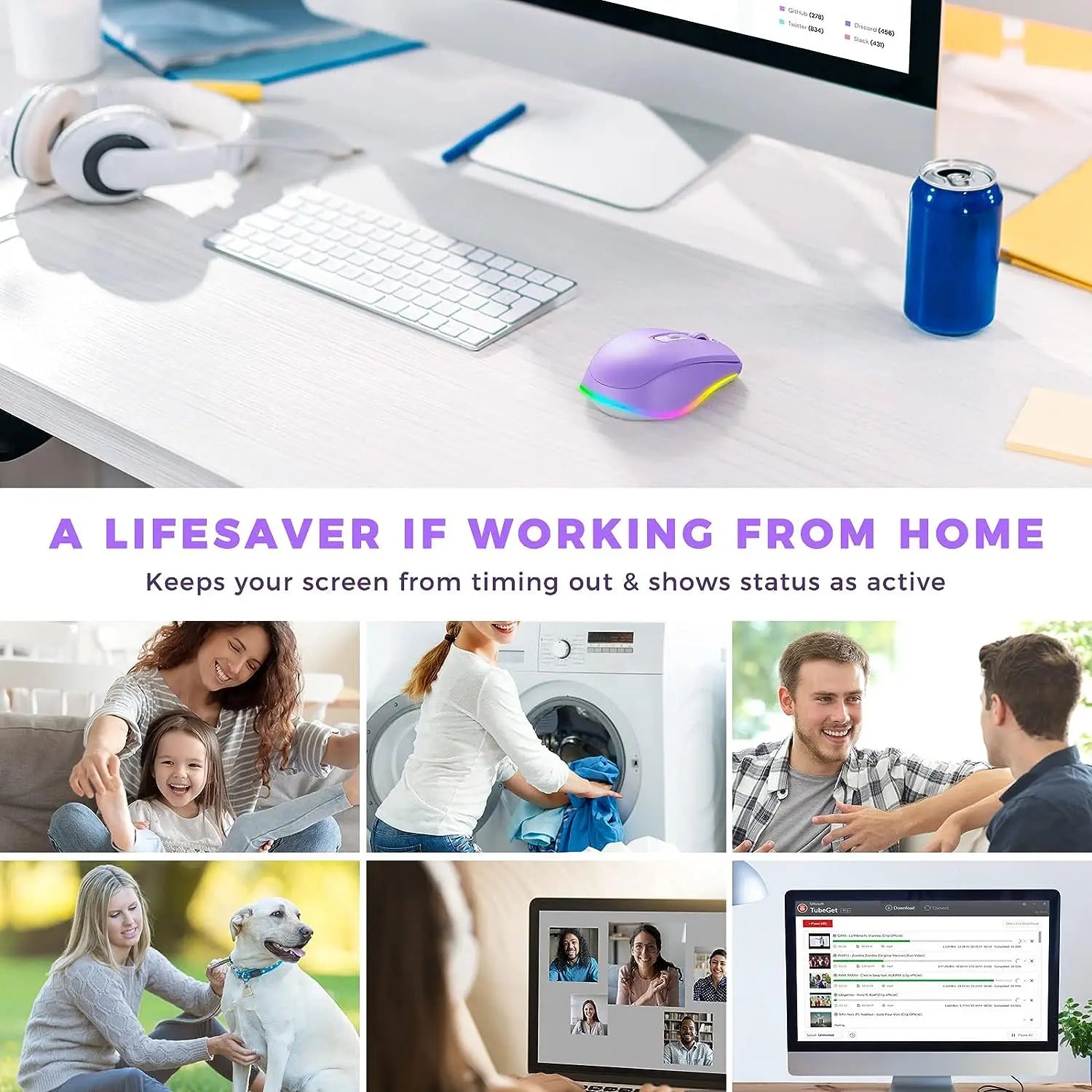 Wireless Mouse Jiggler LED Rechargeable Moving Mouse Mover for Laptop with Undetectable Random Movement Keeps Computers Awake