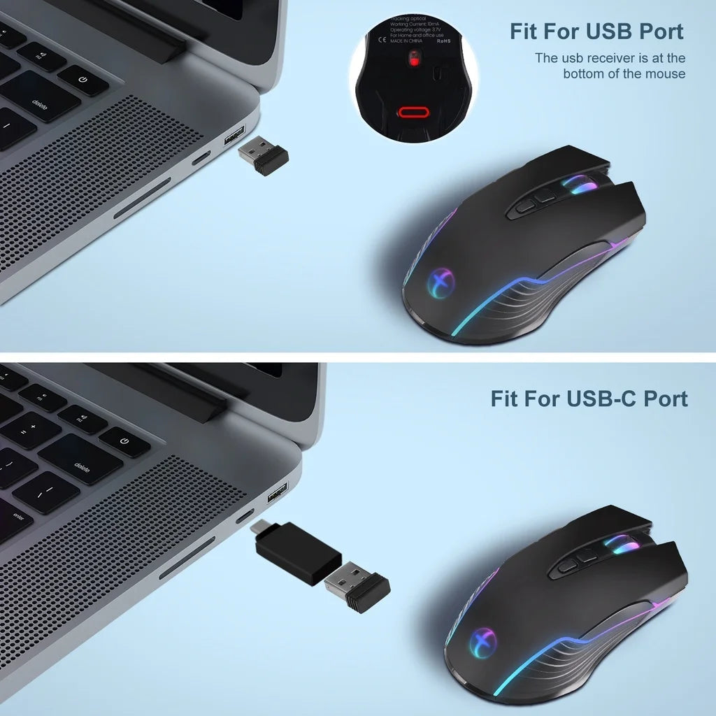 2.4G Wireless Mouse Type-C  for Macbook Laptop Computer Silent Click Mice Rechargeable Wireless Mouse Plug and Play