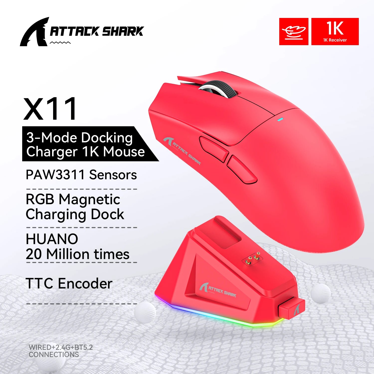 Attack Shark X11 X11se Wireless Gaming Mouse,Bluetooth Tri-Mode Connection, PixArt PAW3311,Touch Magnetic Charging Base