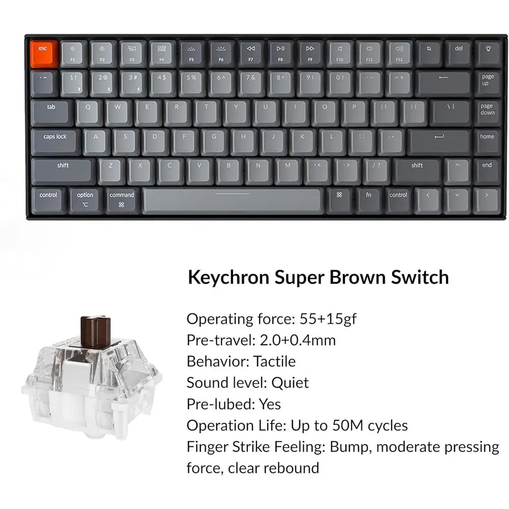75% Layout Mechanical Keyboard with Bluetooth, White LED Backlit, USB C, Anti-Ghosting, N-Key Rollover, 84-Key Gaming Keyboard f