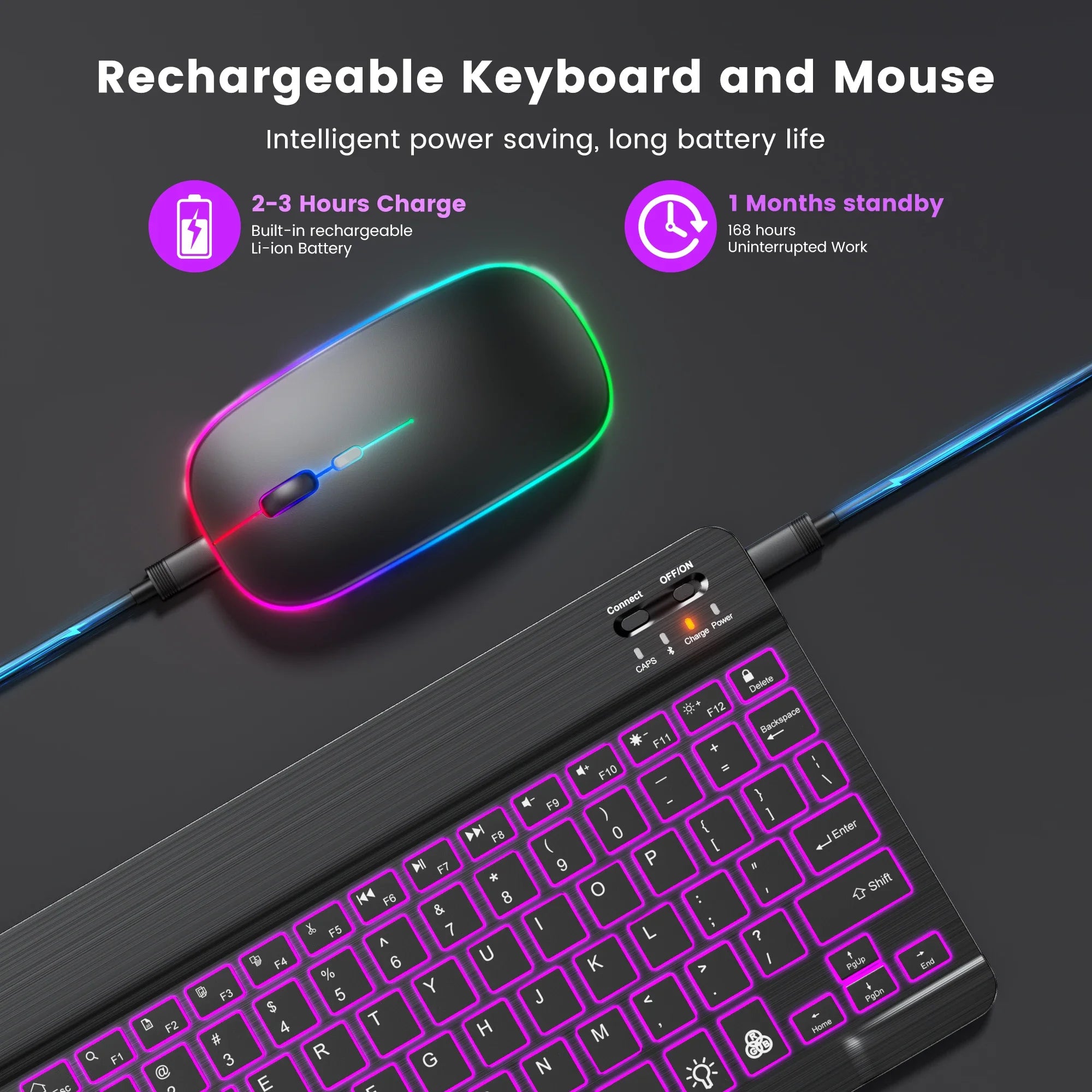 Mini Backlit RGB 10inch Bluetooth Keyboard Wireless mouse Rechargeable for IOS Android Windows,Teclado For iPad Samsung Tablet