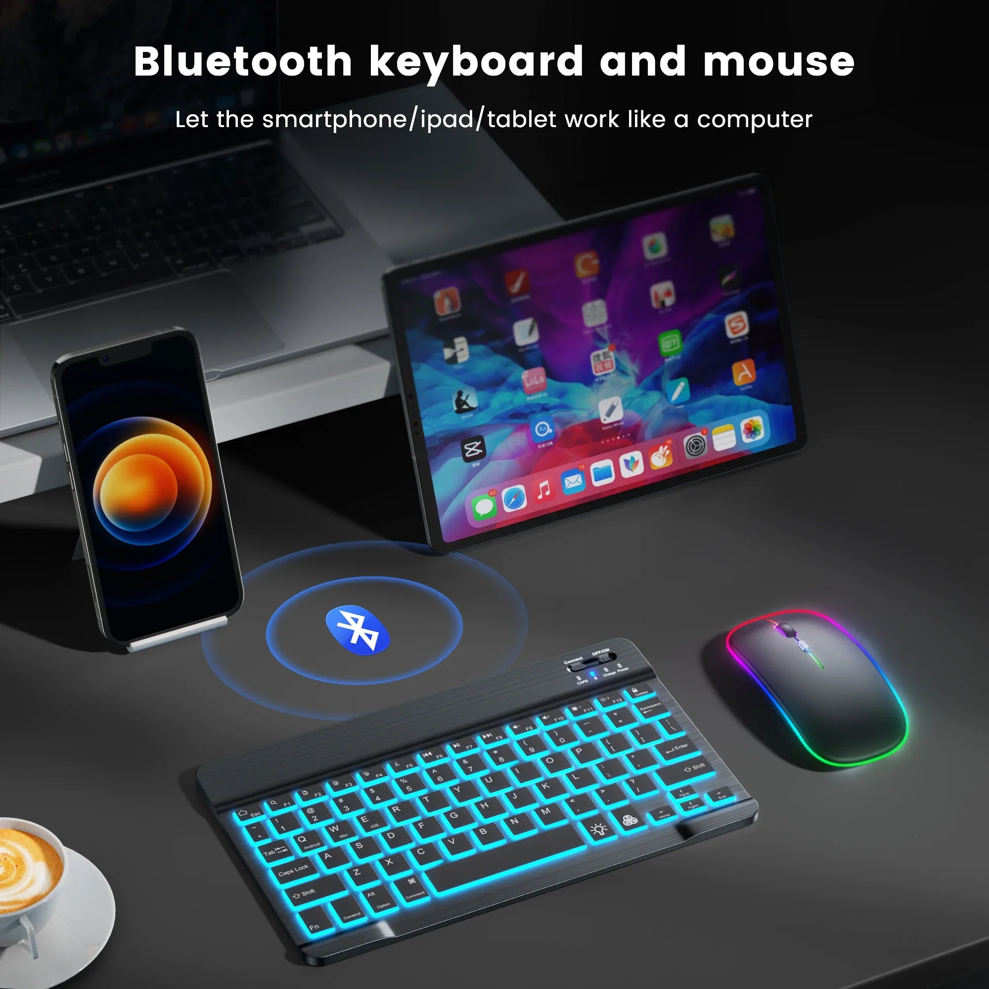 Mini Backlit RGB 10inch Bluetooth Keyboard Wireless mouse Rechargeable for IOS Android Windows,Teclado For iPad Samsung Tablet