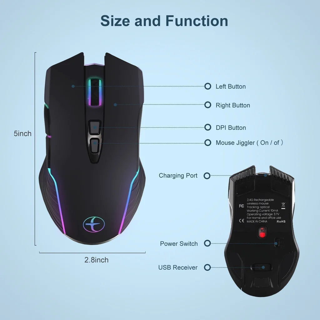 2.4G Wireless Mouse Type-C  for Macbook Laptop Computer Silent Click Mice Rechargeable Wireless Mouse Plug and Play