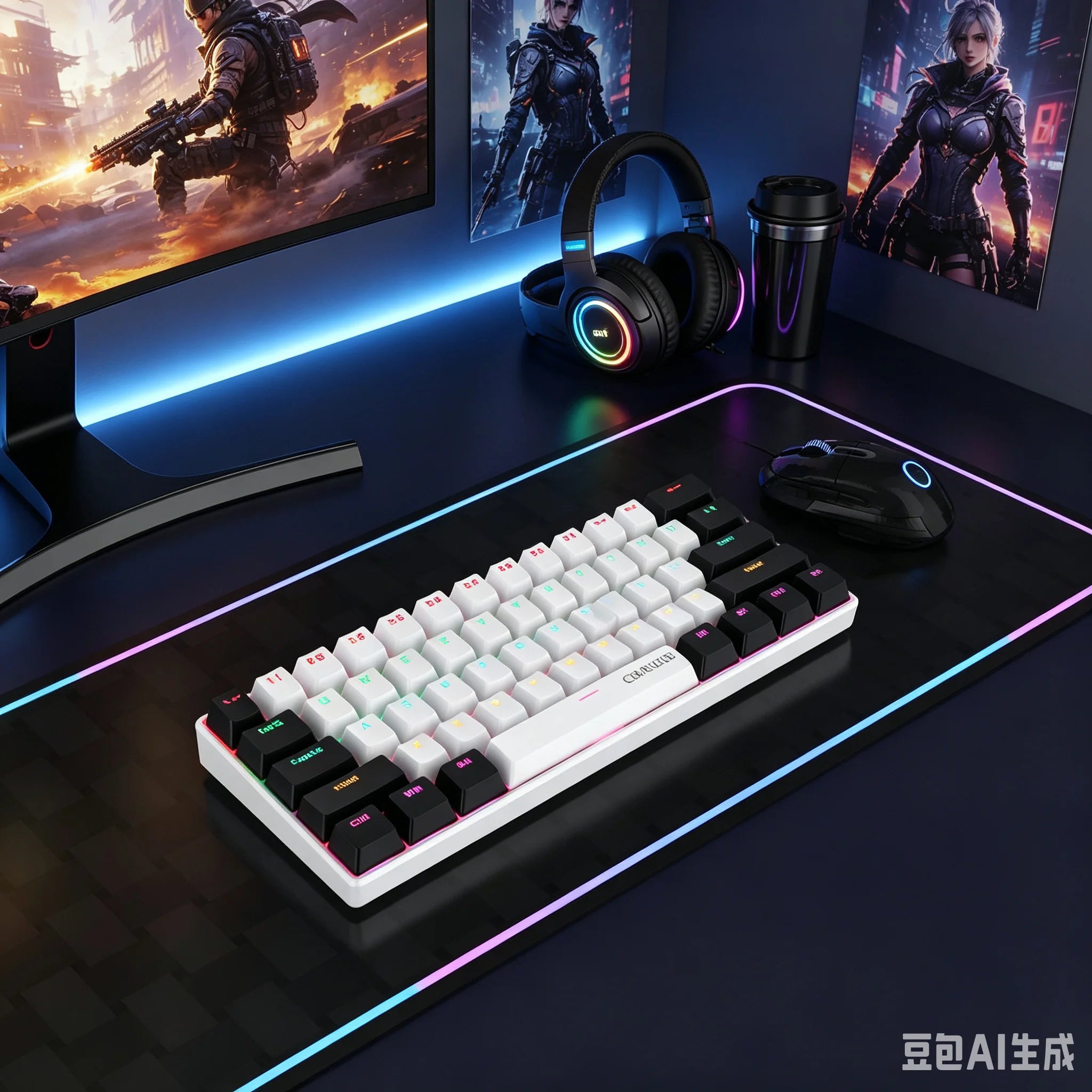60% Compact Wired Mechanical Keyboard 61 Keys RGB Backlight Red Switch Ergonomic Small Portable for Office Computer Windows Tabl