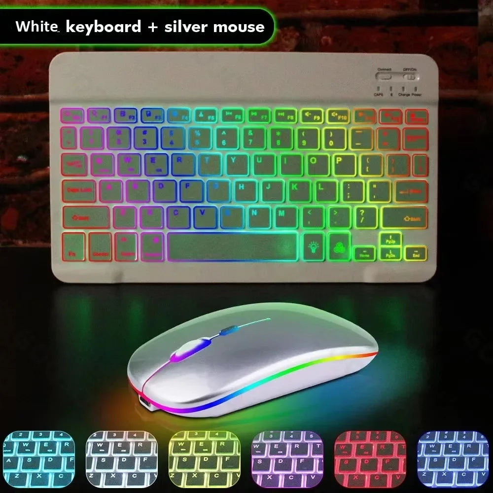 Mini Backlit RGB 10inch Bluetooth Keyboard Wireless mouse Rechargeable for IOS Android Windows,Teclado For iPad Samsung Tablet