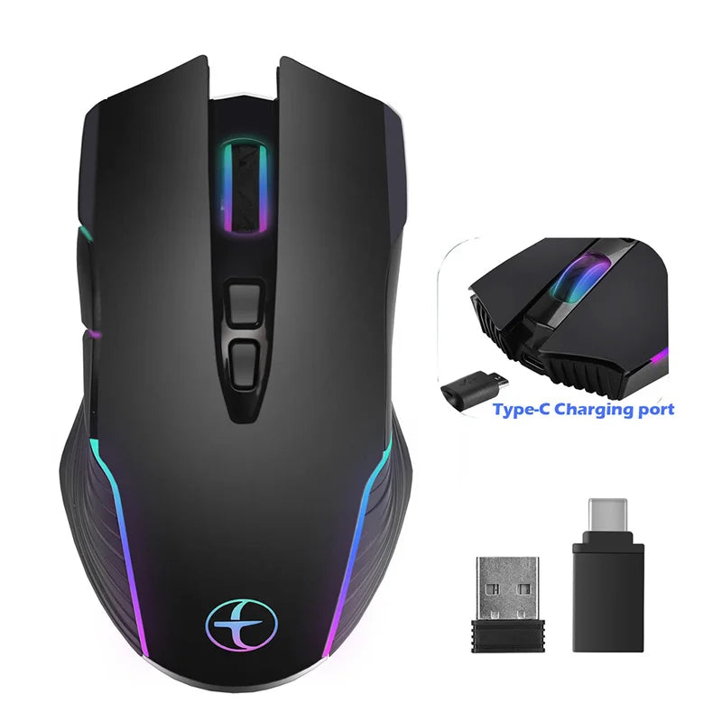 2.4G Wireless Mouse Type-C  for Macbook Laptop Computer Silent Click Mice Rechargeable Wireless Mouse Plug and Play