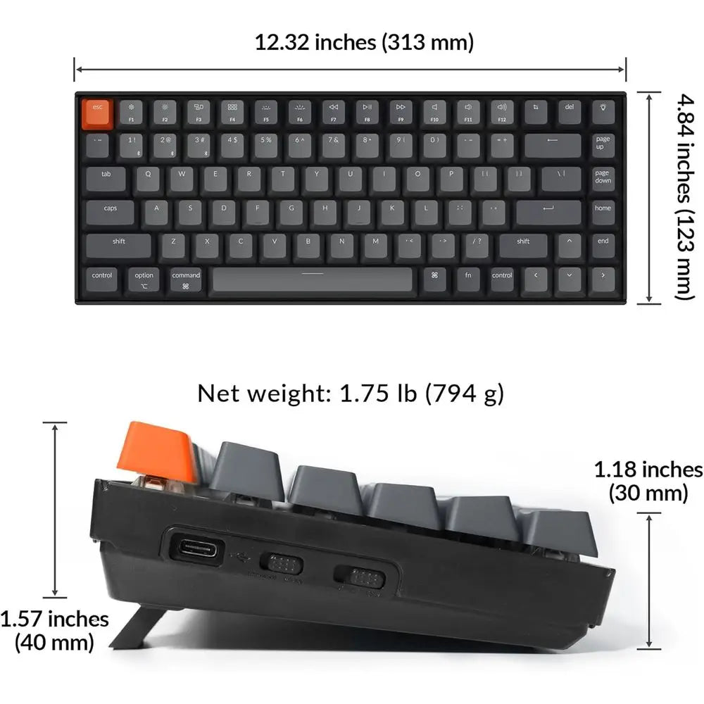75% Layout Mechanical Keyboard with Bluetooth, White LED Backlit, USB C, Anti-Ghosting, N-Key Rollover, 84-Key Gaming Keyboard f