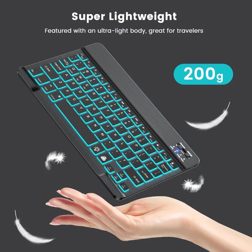 Mini Backlit RGB 10inch Bluetooth Keyboard Wireless mouse Rechargeable for IOS Android Windows,Teclado For iPad Samsung Tablet