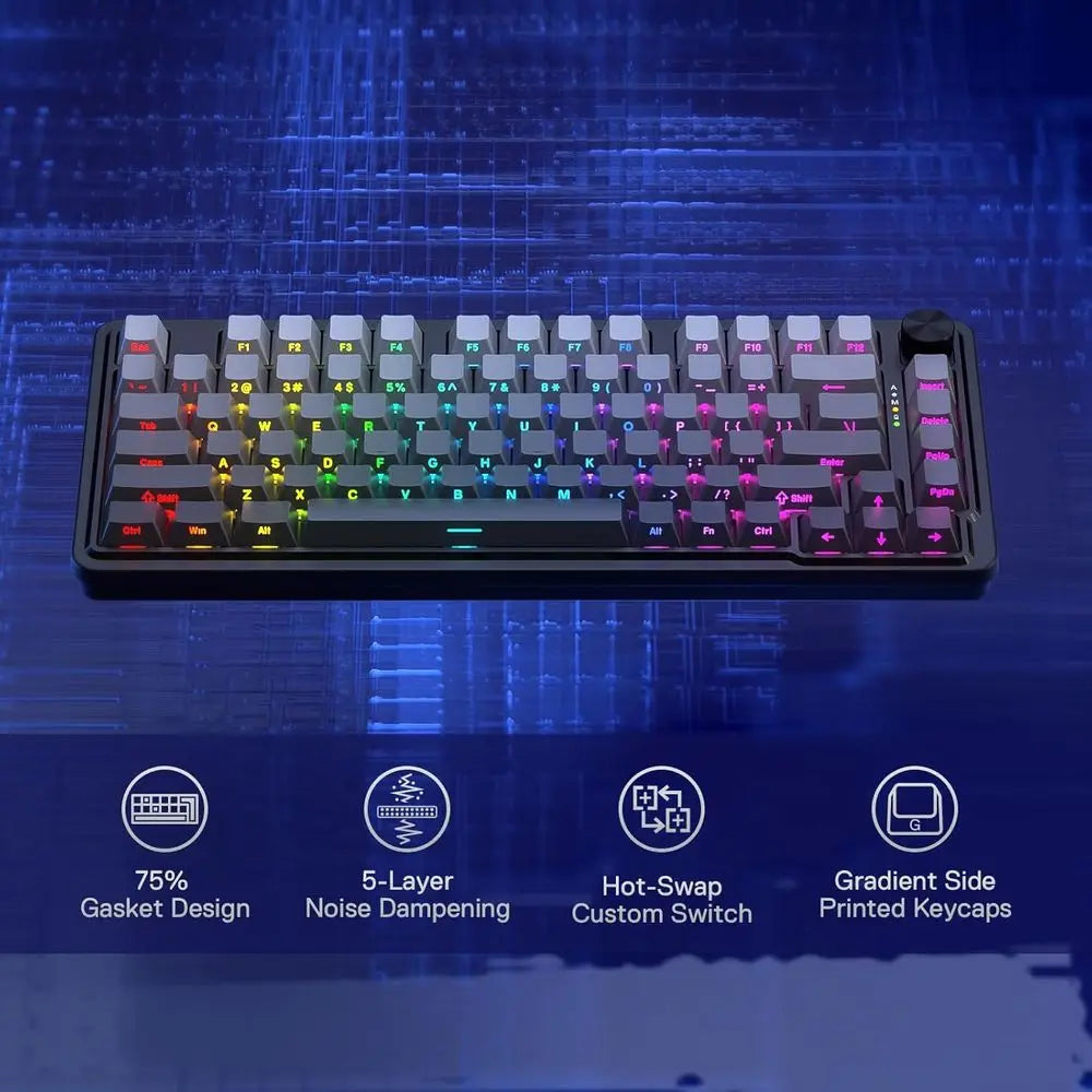 75% Wired RGB Mechanical Keyboard, 81-Key Compact PBT, Hot-Swap Sockets, Dedicated Knob, 5-Layer Noise Reduction, Custom Linear