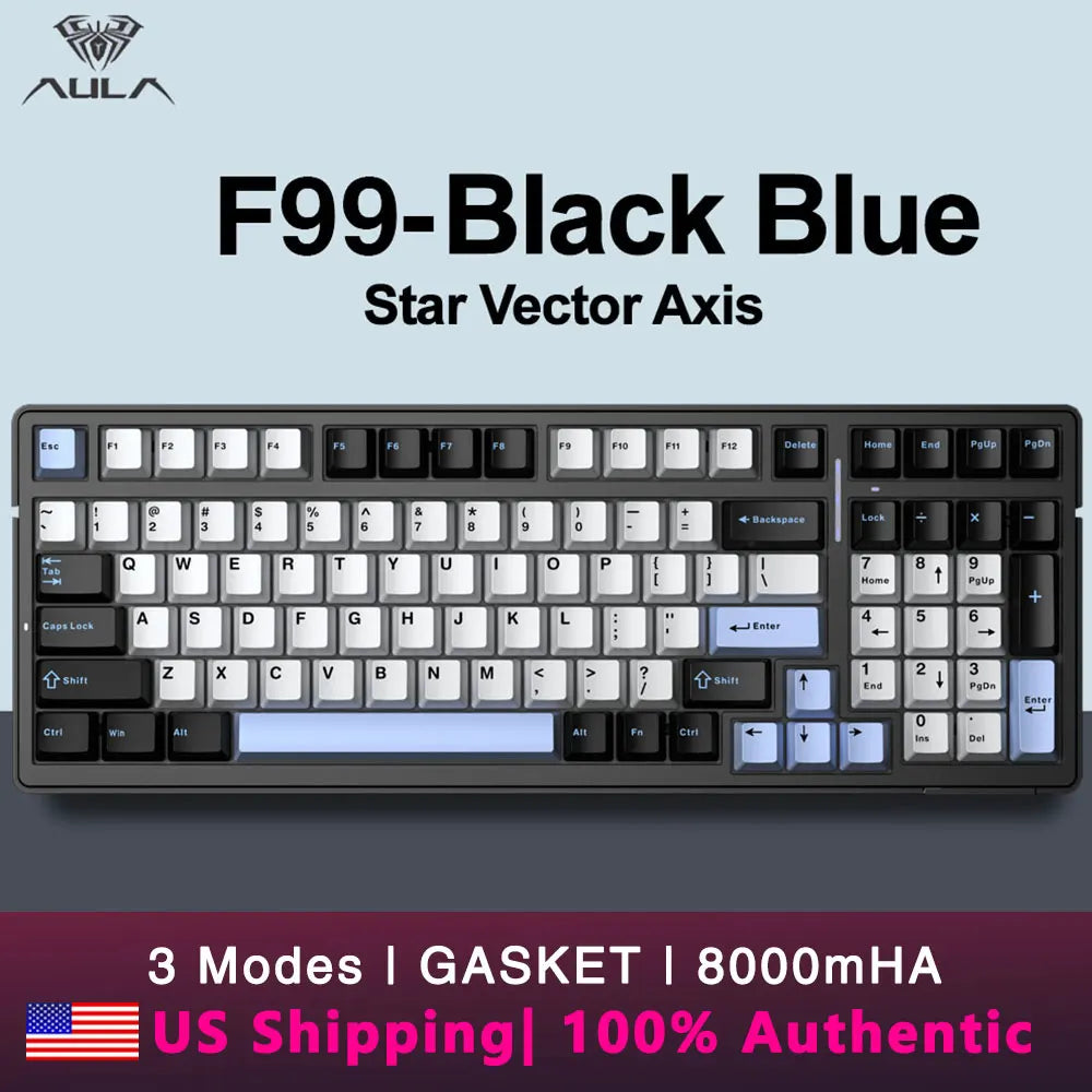 AULA F99 Wireless Mechanical Keyboard Tri-Mode Hot Swappable Custom Keyboard Gasket Structure for PCTabletXboxPS4PS5