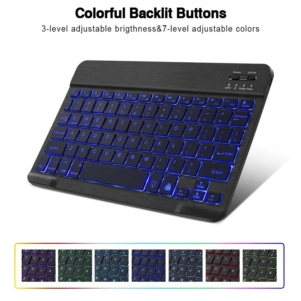Mini Backlit RGB 10inch Bluetooth Keyboard Wireless mouse Rechargeable for IOS Android Windows,Teclado For iPad Samsung Tablet