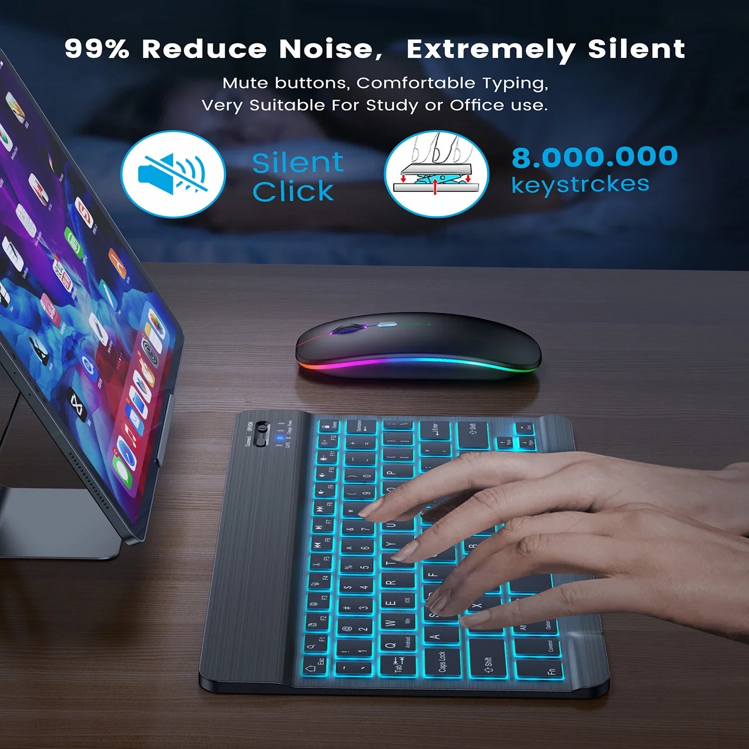 Mini Backlit RGB 10inch Bluetooth Keyboard Wireless mouse Rechargeable for IOS Android Windows,Teclado For iPad Samsung Tablet